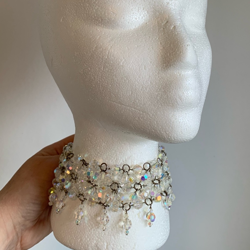 Elegant Vintage Upcycled Crystal Choker and Drop Earring Set